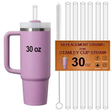 Imagem de Generic Pacote com 6 canudos de plástico reutilizáveis para copo Stanley de 850 g, 21 cm, livre de BPA, pode ser lavado na lava-louças, vem com limpador de canudo