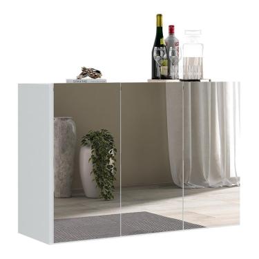 Imagem de Aparador Buffet 3 Portas Com Espelho Suspenso Vegas V1012 Branco Branco