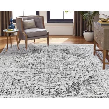 Imagem de Kaspene Home - Tapete lavável ultrafino tradicional cinza e marfim, 5 x 7 cm - para entrada, cozinha, corredor e banheiro - adequado para crianças e animais de estimação