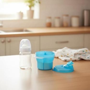 Imagem de Pote Dosador Porta Leite Em Pó Formula Azul 3 Divisórias 250 ml Dosado