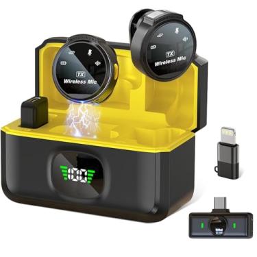 Imagem de Microfone de Lapela Sem Fio Botão Redondo Imã Adaptador Tipo C e iPhone