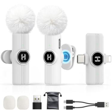 Imagem de HEHOTTC Mini microfone de lapela sem fio para iPhone, iPad, telefone Android – Microfone Bluetooth de lapela 2 em 1 para gravação, microfone Omni Lav com clipe para gravação de vídeo, Tiktok, YouTube