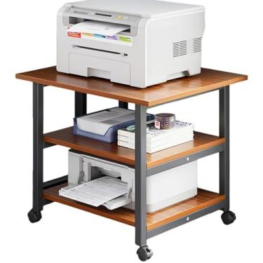 Imagem de Mesa de impressora extra grande de 59,9 cm x 48 cm com rodas, carrinho de impressora móvel sob a mesa de 3 níveis com prateleira de armazenamento, suporte de prateleira com rodinhas para casa