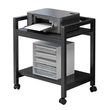 Imagem de Carrinho de copiadora de impressora a laser móvel de 2 camadas preto, 45 x 34 x 57 cm, mesa com rodinhas embaixo da mesa com armazenamento, suporte de chão, prateleira organizadora de papel de fax