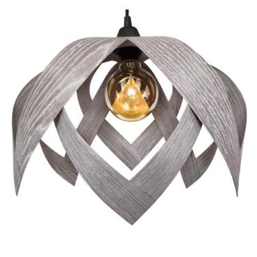 Imagem de Luminaria Pendente Madeira Sala Mesa Bancada Lúpulo G Cinza - Caroá, B