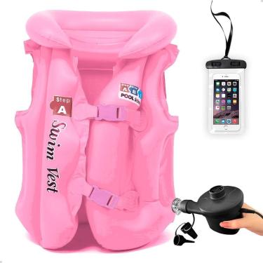 Imagem de Kit Colete Criança Piscina + Bomba Encher Capa Prova D'água-Unissex