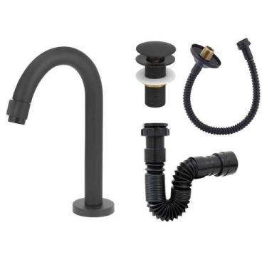 Imagem de Torneira Lav. Clean Preto Black+Flexível+Válvula Click+Sifão - Modelar