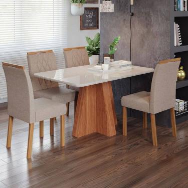 Imagem de Mesa de Jantar 4 Lugares Maitê Juliana com Vidro Cinamomo/Off White/Bege - Cimol