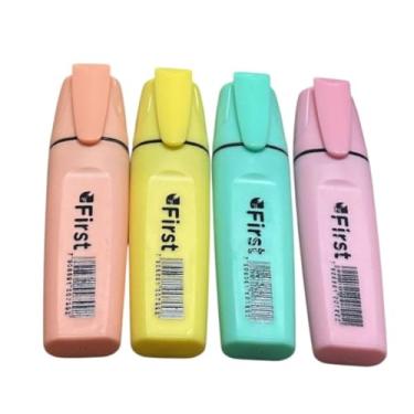 Imagem de Kit Marca Texto First, Tons Pastel, 4 Unidades, Tinta à Base de Água, Design Ergonômico, Ponta Chanfrada, para Estudos e Organização, 65g