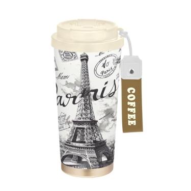 Imagem de Blueangle Caneca de café isolada Torre Eiffel para viagem - copo de aço inoxidável à prova de vazamento e derramamento para acampamento e ar livre, garrafa de água reutilizável de 582 ml com tampa (57