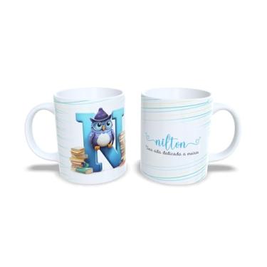 Imagem de Caneca Personalizada para Professor, Cerâmica Branca 325ml, Design Coruja com Livros, Decorativa com Nome Anderson (n)