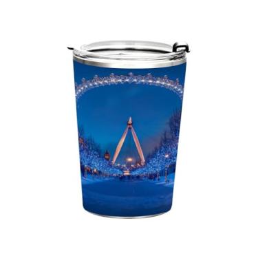 Imagem de Blueangle Copo de 340 g com tampa e canudo, copo de café com água isolada a vácuo de aço inoxidável, caneca de viagem de roda gigante de inverno, copo térmico para bebidas quentes e frias (747)