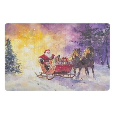 Imagem de SEHANY Tapete de porta de inverno Papai Noel Natal para todos os climas, impermeável, secagem rápida, bem-vindo, tapete de entrada antiderrapante, tapete decorativo de poliéster para entrada, varanda