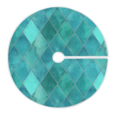 Imagem de Blueangle Saia de árvore de Natal xadrez geométrica azul-petróleo de 120 cm - poliéster macio e resistente a rugas, decoração de férias para festas de Natal, árvore festiva e decoração de casa (842)