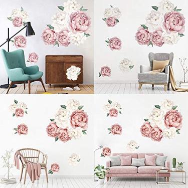 Imagem de Stickers de Papel Parede com Estampa Flores Pêonia e Rosa em Flor Decalque Vinil Arte Moderna Mural Pintura Autoadesiva