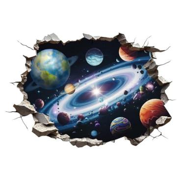 Imagem de MaiKeAYang Decalques de parede 3D, murais, decorações de parede de vinil removíveis, Via Láctea, galáxia, planeta, para sala de estar, quartos de bebê, quarto, banheiro, casa, parede, decoração DIY