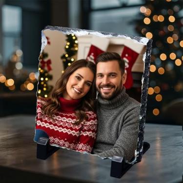 Imagem de ArtPix 3D Placa de ardósia personalizada de Natal, pedra de impressão de foto de Natal personalizada, presente de imagem personalizada para esposa, mulheres, família, ela, ele, moldura de placa de