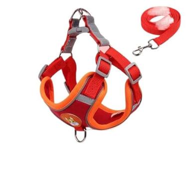 Imagem de Coleira Peitoral para Cachorros e Gatos com Guia – Ajustável, Respirável, Material Refletivo, Confortável e Seguro – Peitoral Tipo Colete em Poliéster para Passeios(Vermelha,XL/10-14 Kg)