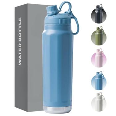 Imagem de Garrafa Térmica de Aço Inox 800ml - Tampa com Alça - Sistema de Parede Dupla Isolada à Vácuo - Ideal para Academia/Trabalho/Faculdade (Azul)