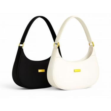 Imagem de Kit 2 Bolsas Femininas Meia Lua Versátil Moderna (Preta e Branca)