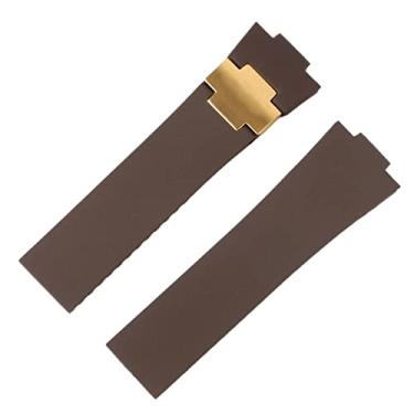 Imagem de SOMKB Pulseira de relógio de silicone para Ulysse-Nardin Marine pulseira de borracha impermeável esportiva 25 x 12 mm relógios masculinos esportivos (pulseira dourada marrom)