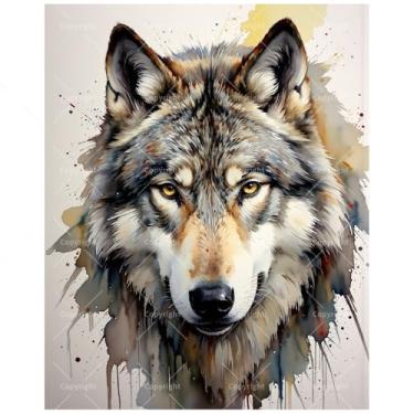Imagem de Kit de pintura de vida selvagem por números para adultos - DIY realista rosto de lobo com olhos intensos pintura em tela 40,6 x 50,8 cm, conjunto de tinta acrílica para iniciantes, arte animal para