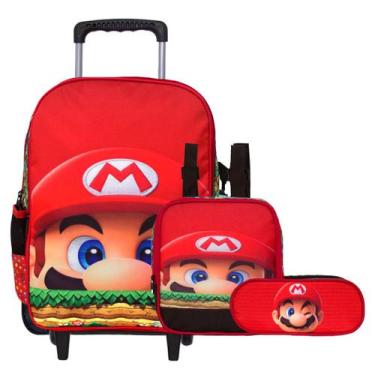 Imagem de Mochila Masculino Infantil Super Mario Vermelha com Rodinhas - TOYS 2U