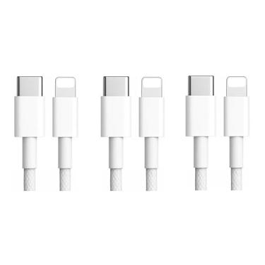 Imagem de Kit com 3 cabos recarga celular USBC para USBL 1,5 metro em Nylon Trançado - Compatível Compatível com modelos 14, 13, 12, 11, XR (3 x 1,5m C-L)