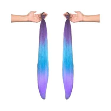 Imagem de Extensão De Rabo De Cavalo Sintético Roxo Longo E Liso 2 Peças Com Elá