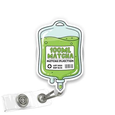 Imagem de VOTANTA - Carretel de crachá Matcha IV, bonito chá verde enfermeira acrílico retrátil porta-crachá com clipe, Matcha Lover Medical Healthcare Workers ID Holder Gifts for Nurse Doctor Teacher Student