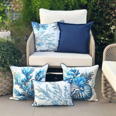Imagem de Kit 5 Capas Almofadas Impermeáveis Algas Marinhas e Lisa Azul - AMOFAD