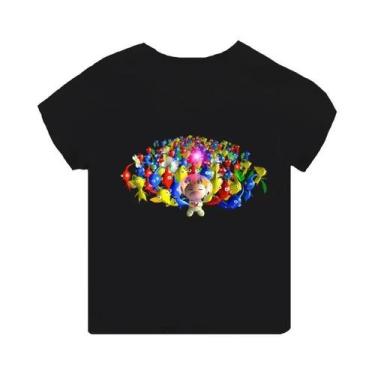 Imagem de Camiseta Infantil Preta De Manga Curta Pikmin 4 Com Estampa De Desenho