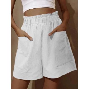 Imagem de Shorts Femininos Casual de Cintura Alta Plus Size com 2 Bolsos, BR-P, 