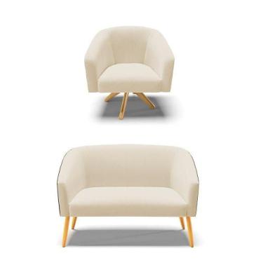 Imagem de Kit 1 Namoradeira E Poltrona Preto Com Areia A27 Madeira - DROSSI