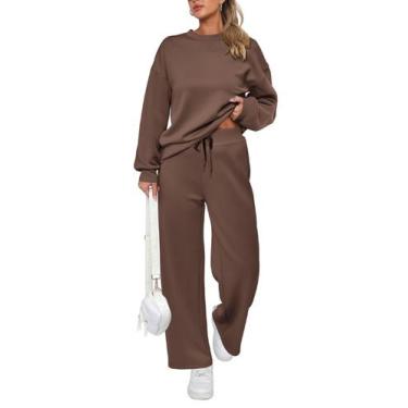 Imagem de Conjunto de Moletom PRETTYGARDEN 2 Peças Marrom Manga Longa Calça Pant