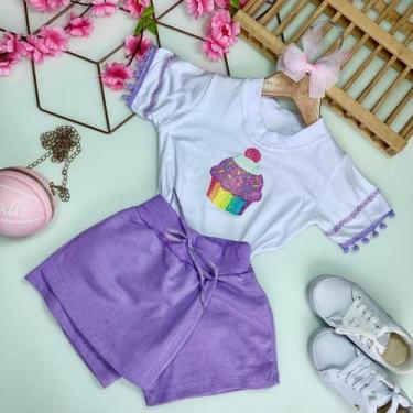 Imagem de Conjunto infantil menina short saia - PIRULITANDO, Lilás, 10