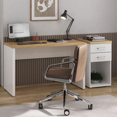 Imagem de Escrivaninha Mesa Escritório Gaveteiro 2 Gavetas com Nicho Toq Olmo / Branco