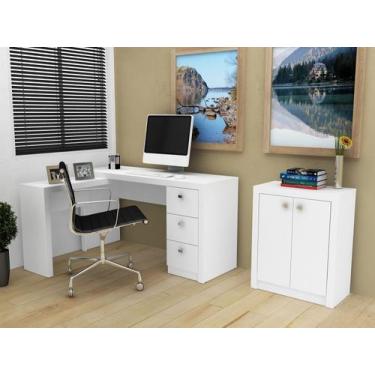 Imagem de Mesa Escrivaninha Office em L com 3 Gavetas ME4101 Branco - Tecno Mobi