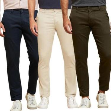 Imagem de Kit 3 Calças Industrie de Sarja Chino Com Bolso Traseiro Embutido Alfaiataria Skinny-Masculino