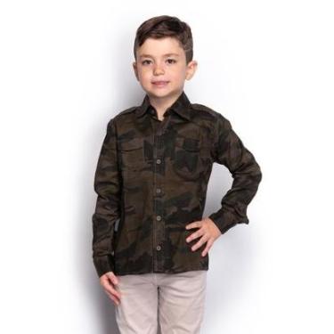 Imagem de Camisa Social Infantil Menino Camuflada Manga Longa Casual-Masculino