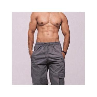 Imagem de Calça Masculina Cargo em Brim Confortável Cós Elástico e Bolsos Latera