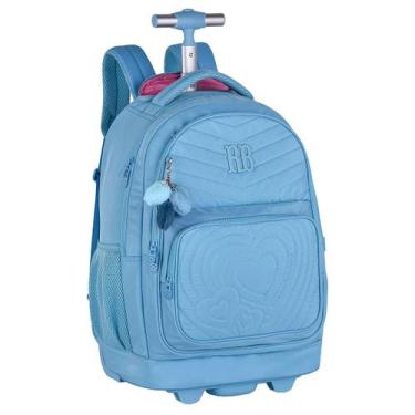 Imagem de Mochila Rodinha Feminina Matelassê de Coração Rebecca Bonbon, Azul