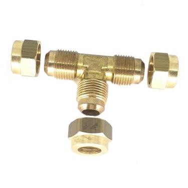 Imagem de Kit Tee Latão Forjado 1/4 Sae + 3 Porca Tubo Cobre Flange - ALUMEGAS