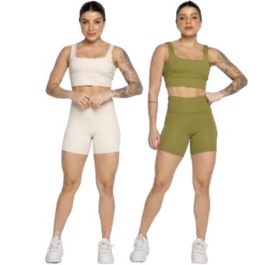 Imagem de KIT 2 Conjunto Top Alça Grossa e Short Smart Serra e Mar Alta Compressão Academia Moda...