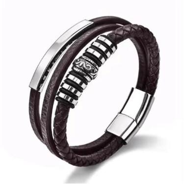 Imagem de Bracelete Pulseira Masculina Couro Luxo Minimalista Executiv - VINKIN,