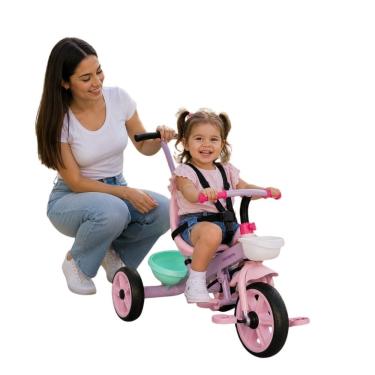 Imagem de Triciclo Candy com Empurrador Removível Cestinha Frontal e Compartimento Traseiro Rosa Unitoys