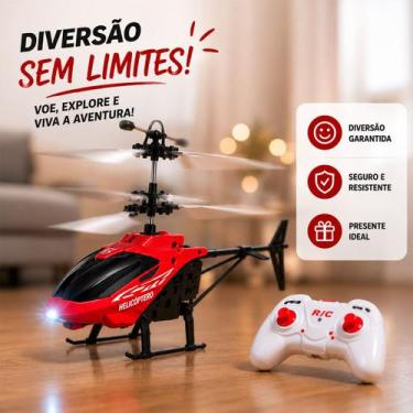 Imagem de Helicóptero Voador Infantil Controle Remoto Com LED Bateria Recarregáv