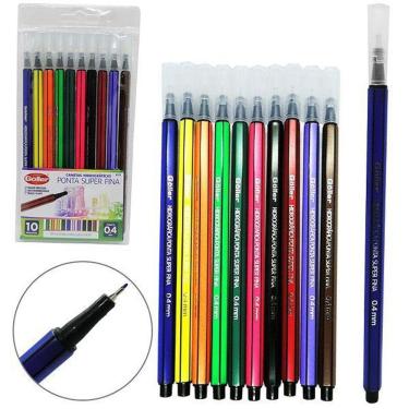 Imagem de Kit Com 10 Caneta Hidrográfica Ponta Super Fina 0.4 Mm 16,5 Cm Cores Sortidas, Daiwa 6173 - 145320