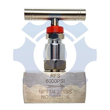 Imagem de RFS Válvula de agulha reta de aço inoxidável 316, conexão fêmea NPT de 1/4", até 6000 PSI, válvula de controle de fluxo hidráulico industrial resistente de 2 portas para necessidades de tubulação