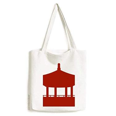 Imagem de China Pavilion Culture Outline Pattern Tote Canvas Bag Shopping Satchel Casual Bolsa